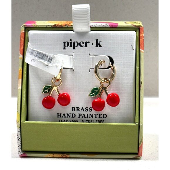 Piper K Red Cherry Earrings Boxed /Bass Hand Painted - Picture 1 of 3